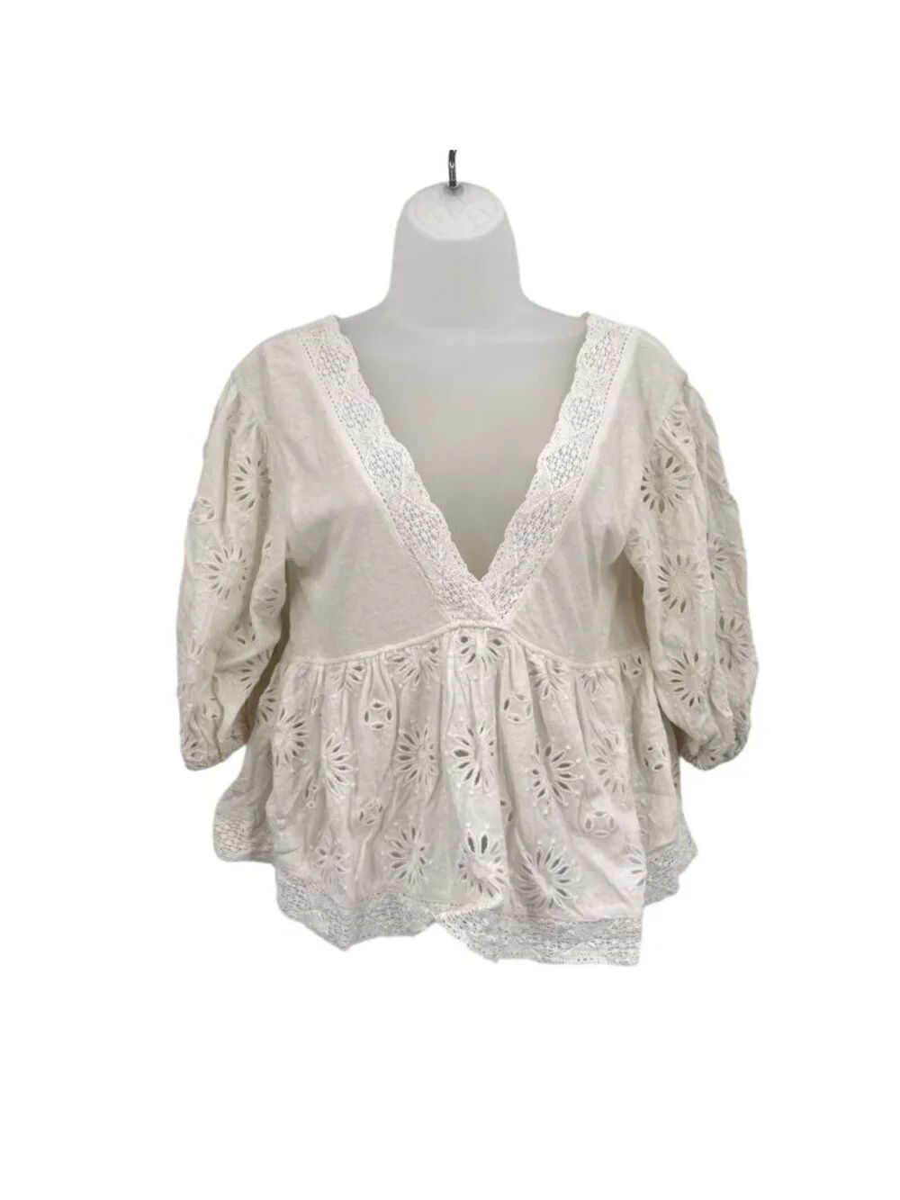 Free People Sweeter Side Top Women's XS Eyelet Embroidered Lace White Blouse
